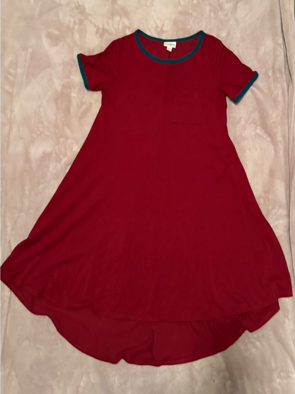LuLaRoe Red Short-Sleeve Dress with Teal Trim